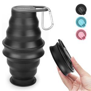 네피코 접이식 물병, 17온스(500ml) 재사용 가능한 BPA 프리 실리콘 물병 여행용 캠핑 하이킹, 카라비너가 포함된 휴대용 누수 방지 스포츠