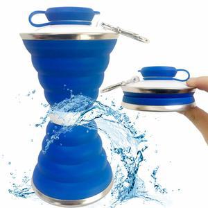 접이식 물병, 캠핑 컵, 재사용 실리콘 휴대용 스포츠 여행용 야외용, 트래블 짐 하이킹, BPA 프리, 자전거