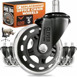 교체용 사무용 의자 바퀴(3인치 5개 세트) - 부드럽고 조용한 롤링 헤비 듀티 98 유니버설 핏 캐스터 바퀴