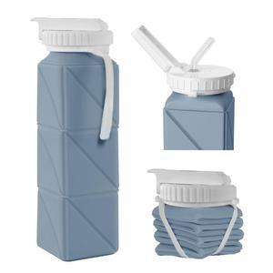 누수 방지 뚜껑이 있는 접이식 물병 u2013 식품 등급 BPA 프리 실리콘 여행용 병 620ml 체육관, 하이킹, 스포츠, 캠핑, 자전거 21온스 휴대용 재사용 가능 (블루 0607)