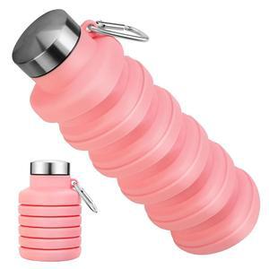 로타이 접이식 물병, 야외 여행 캠핑 하이킹 스포츠를 위한 BPA 프리 휴대용 실리콘 재사용 가능, 경량, 누수 방지 -16온스, 핑크