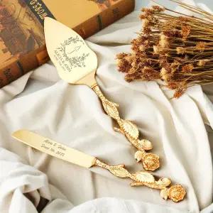 호환   웨딩 케이크 칼 세트 웨딩 케이크 조각에 대 한 장미 삽과 칼 개인화 된 결혼 선 기념일 선