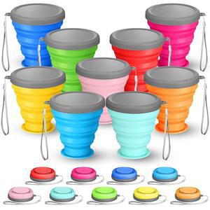 Umigy 9개 6.8온스/200ml 실리콘 접이식 물병 재사용 가능 소형 여행 컵 휴대용 캠핑 커피 머그잔 하이킹 야외 스포츠용