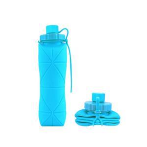 JIALWSJWAN 실리콘 접이식 여행 컵, 600ml/20온스, 뚜껑이 있는 휴대용 음료 머그컵, 재사용 가능한 야외 스포츠 물병, 고온에 강한, 파란색