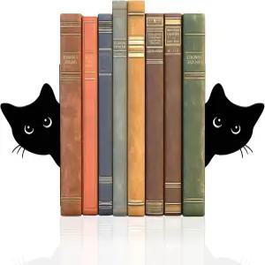 금속 고양이 책꽂이 끝 가정용 사무실 책상 책장 장식용 귀여운 1쌍 (블랙 전면)