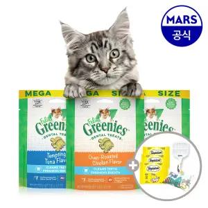 그리니즈 필라인 2개 골라담기+모래삽+캣닢쿠션+템테이션12gx3팩