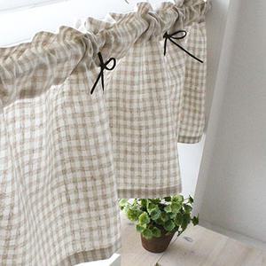 오트밀 체크 바란스커튼 주방커튼 바란스 가리개
