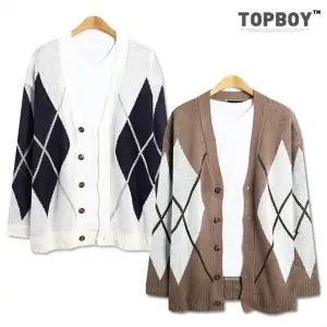 [하프클럽/탑보이]아가일 오버핏 니트 가디건 (SM112)