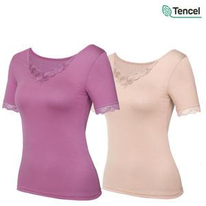 국산 WW38 로즈 텐셀 반팔 상의 내의 여자 겨울 내복 여성 속옷