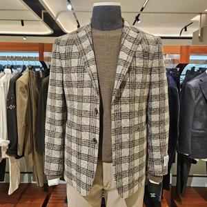 [킨록바이킨록앤더슨](신세계 사우스시티)이태리 수입원단 부클 베이지 브라운데코 타탄체크 캐주얼 자켓