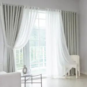 퍼펙트다크 빛차단 100% 암막+심플 쉬폰 거실 특대형커튼 4장+커튼봉15자