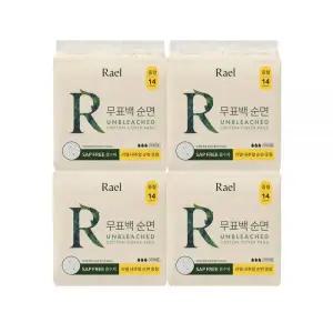 [4팩]라엘 무표백 순면커버 생리대 중형