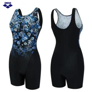 아레나 여자수영복 와일드블룸 3부 반신 U백 수영복 A5FL1LD43_BLK