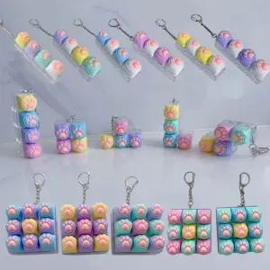 귀여운 고양이 발바닥 키보드 딸깍이 키캡 키링 피젯 토이 스트레스해소 어른 손 장난감 열쇠고리 4구 9구