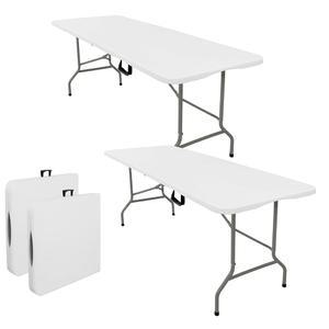 JALANCY 파티, 식사, 결혼식, 이벤트, 피크닉 실내, 야외용 접이식 테이블 2종 세트 휴대용 직사각형 플라스틱 캠핑 스틸 다리(6피트, 흰색)