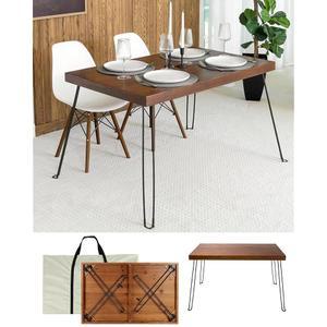 4인용 세련된 형태의 나무 접이식 식탁 - 헤어핀 다리 포함 농가 주방과 작은 공간을 위한 4피트 휴대용 소형 호두