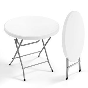 빈글리 32인치 원형 접이식 상업 연회 테이블, 주방 또는 야외 파티 결혼식 행사용 휴대용 플라스틱 커피 카드 식탁, 1팩, 흰색