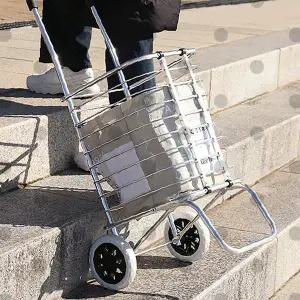 스테인리스 쇼핑카트 접이식 장보기 바구니 와이어 핸들 이동식 휴대용 시장 운반 수레