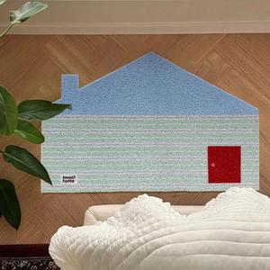 카페트 미니러그 러그 욕실 발매트 집모양 현관 거실 블루