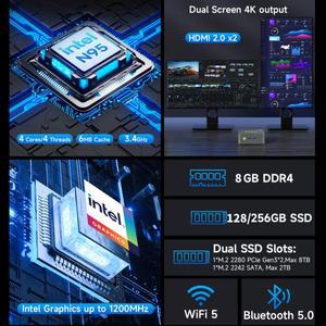 GMKtec G3S 미니 PC 인텔 알더 레이크 N95 윈도우 11 프로 미니 PC 8GB DDR4 128/256GB PCIe M.2 SSD WiFi