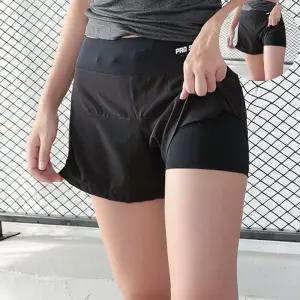 운동복 여성 배색 레이어드 2겹 트레이닝 반바지 운동 러닝복