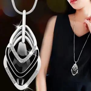 앤틱스타일 블랙 블루 크리스탈 지르코니아 오피스 롱 긴 목걸이