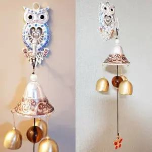 현관종 하트품은 풍경 부엉이 문종 리스 도어벨 (블루) [f26A503]