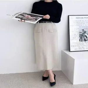 롱 QV81XA57 SH961 뒤트임 울스커트 니트 도톰 KYI H라인