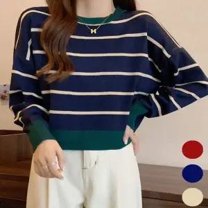 여성 AW51AO87 가을 겨울 봄 단가라 니트 티셔츠 드롭숄더 크롭