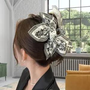 올림머리 듀얼 여성 URK-379 페이즐리 리본 집게핀 스카프숄 사각 빅사이즈