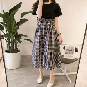 반팔 ZF02FQ74 밴딩스커트 투피스 투웨이 체크 세트 블랙