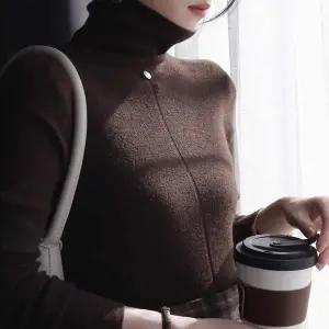 여성 NV46UA16 4컬러 앞뒤착용 슬림핏 하이넥 목폴라 니트티