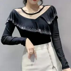 밸리댄스복 여성 라틴 공연복 줌바 슬림 상의 여리여리 반짝이 스팽글