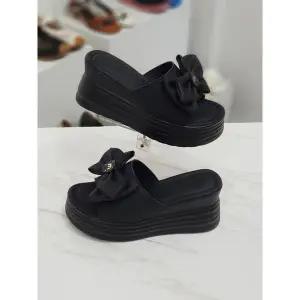 [하프클럽/한슈]리본 키높이 통굽 뮬 여성 슬리퍼 8cm HS35801vg