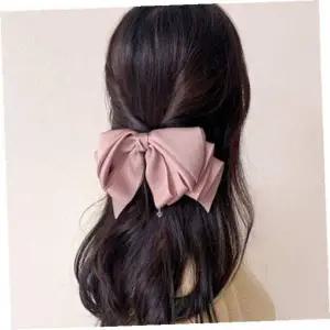 리본자동헤어핀 엔젤슈슈실크겹날개큐빅헤어핀(베이지)왕리본핀