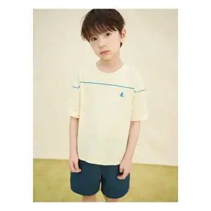 매장정품 [TAG 79000원][빈폴키즈] 냉감 우븐소재 배색 반팔 티셔츠 세트 레몬 (BI5442U10F) 244638