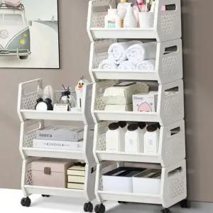 선반 분리형 다용도 조립식 플라스틱 모듈형 선반 다단 욕실수납선반 장난감 바퀴형 트롤리 이동식 정리함