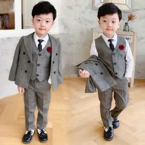 팜므 유아정장 아동 남아 아기 돌아기 레트로 그레이 조끼정장 4종세트설날