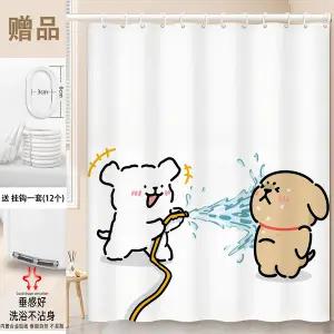 샤워 커튼 벙수 가림막 욕실 부스 귀여운 만화 강아지 무늬 커튼입니다 방수 원단으로 제작되었으며 드릴