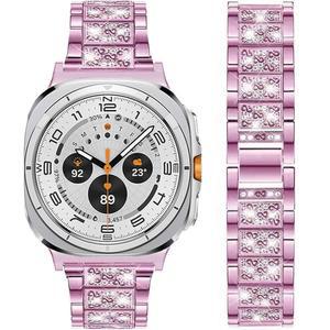 DEALELE 삼성 갤럭시 워치 7 울트라(47mm)와 호환되는 밴드, 블링 라인스톤 다이아몬드 메탈 교체 스트랩, 울트라 47mm 여성 남성용, 로즈 레드