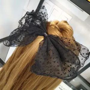 [셀러에이드]블랙 도트 망사 자동 헤어핀 빅 리본 머리 장식핀