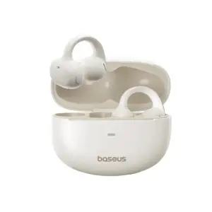 베이스어스 PM138 Bowie MC1 화이트 노이즈캔슬링 TWS 블루투스 V5.4 오픈형 이어폰 최대 40시간 고품질사