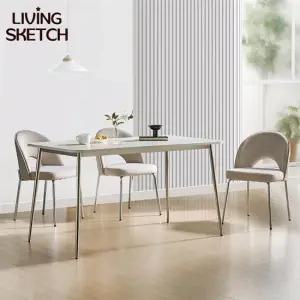 [리빙스케치] 메리포핀 1400 테이블 사각 4인 식탁 실버 프레임 업소용 테이블