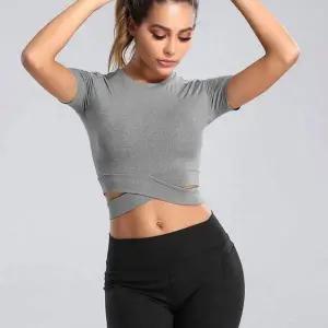 여자 요가 훈련 반팔티 티셔츠 운동