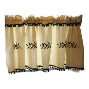 북유럽풍 올리브잎 자수 창문 캠핑카 커튼 주방