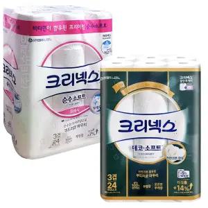 크리넥스 순수소프트 무향 24롤 (1개)+데코소프트 와이드 부케향 24롤(1개)