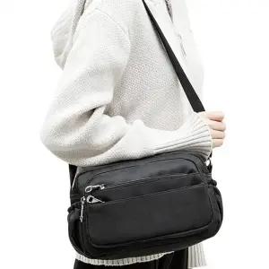 (색상 블랙)가벼운 캐주얼 방수 크로스백 포켓 여행용 데일리 가방