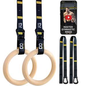 번호가 매겨진 스트랩과 운동 동영상 가이드가 있는 더블 칼리스테닉스, 링 - 짐(멀티 전신 체조 서클 홈 링, 사이즈) 우드