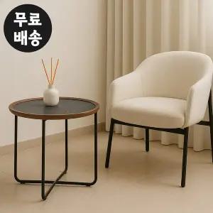 [벤티스가구]베니 세라믹 사이드 테이블 침대 보조 원형 쇼파 베드 테이블 베란다 폭좁은 1인 600 월넛