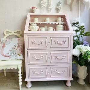 가구 프랑스풍 감성 원목 엔틱 수납장 핑크 인테리어 서랍장 진열장